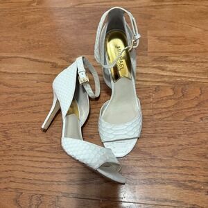 Michael Kors Kristen strappy sandals heels white snake-embossed leather Size 7.5